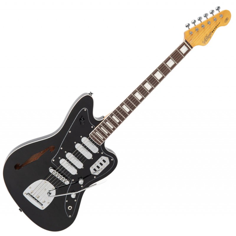 Vintage REVO Series 'Surfmaster' Quad Electric Guitar ~ Boulevard Black