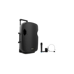 Audibax Denver 15 Plus Altavoz Activo PA 15" con Batería, Ruedas + 1 Micro Mano + 1 Diadema