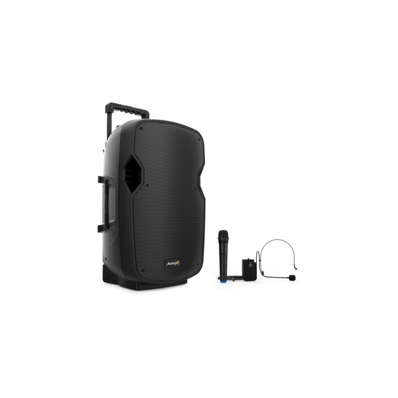 Audibax Denver 15 Plus Altavoz Activo PA 15" con Batería, Ruedas + 1 Micro Mano + 1 Diadema