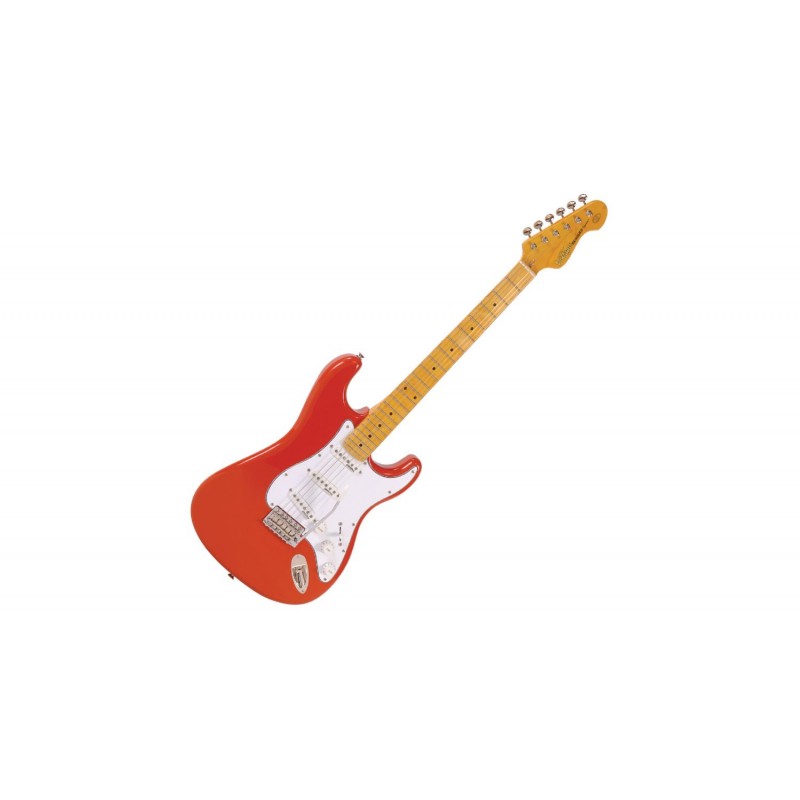 Vintage V6MFR Electric maple fb-firenza red