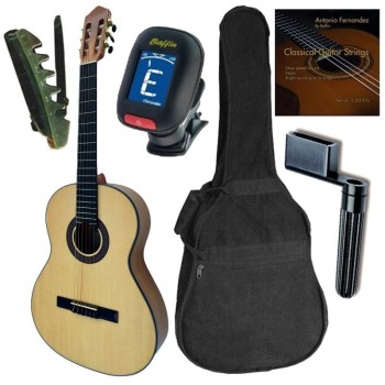 Pack de guitarra Flamenca Vicente Tatay C320.202F Con Caja a color-Funda-Afinador-Cejilla-Tensor de cuerdas-Juego de Cuerdas